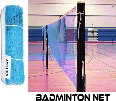 VICTORY Nylon Badminton Net for Outdoor, Indoor Badminton Sports 4 Side Tape Badminton Net(Blue)