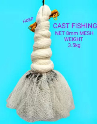 FARUK 0-no. 8mm 3.5kg HEIGHT-10feet,ROUND-45feet,WEIGHT-3.5kg (WHITE) Fishing Net(White)
