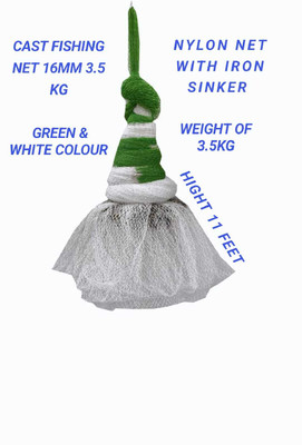 A to Z cast net 16mm 3.5kg,hight 11 ft,round 44ft,white & green colour Fishing Net(Green)