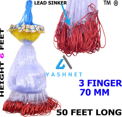 YASHNET 3 FINGER 70MM GILLNET LEAD SINKER, HEIGHT 4F, UP LENGHT 50FT, DOWN LENGHT 100FT Fishing Net(Multicolor)