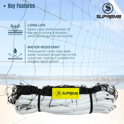 Supreme Volleyball Net Nylon (4 Side Tape)10 Mesh,Heavy (Pack Of 1) Volleyball Net(Black, White)