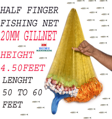 BIMI HANDMADE Half Finger 20 Mm Colour Gillnet Fishing Net(Yellow)
