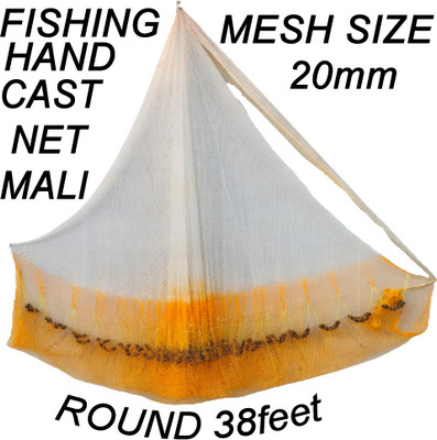 PURKAIT FISHNET CAST HAND NET 20mm MESH,WEIGHT 3.5kg,10ft HEIGHT,38ft ROUND Fishing Net(White, Yellow)