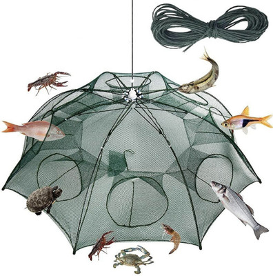 DFN 8 POCKET PORTABLE FISHING NET, SHRIMP, CRAB, CRAWFISH NET TRAP Fishing Net(Green)