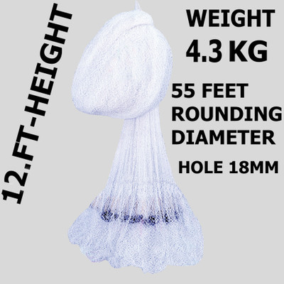 TAJNET CASTNET 11.5 FEET18MM Fishing Net(White)