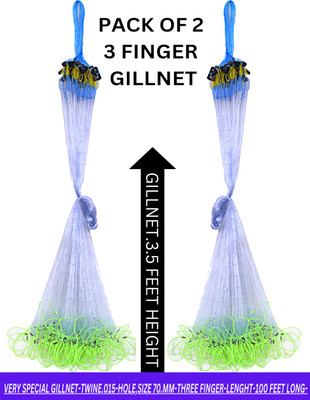 YASHNET 3 FINGER GILLNET 70.MM HEIGHT 90 TO 100 FT LENGTH PACK OF 2 PCS Fishing Net(Multicolor)