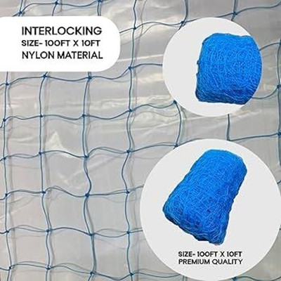 Azure (100x10) Cricket Trainnig Net HDPE Nylon 12 Ply Thickness 88mm Mesh Size (Blue) Cricket Net(Blue)