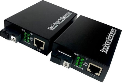 HANUTECH Gigabit Media Converter 10/100/1000 to 1000Base-FX SC Upto 80KM 0 Ports 1000 Mbps Unmanaged Network Switch(Black)