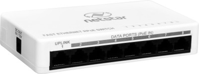 Netstar All Purpose Reverse PoE (RPoE) Switch | 10/100 Mbps | NS-8FE-RP | Made in India 8 Ports 100 Mbps Network Switch(White)