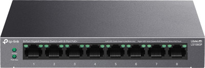 TP-Link LS108GP Gigabit Desktop Hub PoE+ up to 16 Gbps switching capacity 8 Ports 1000 Mbps Network Switch(Grey)
