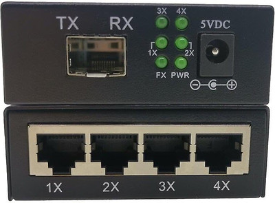 HANUTECH 4 RJ45 Gigabit Media Converter 1 SFP Port (No SFP Module) 0 Ports 1000 Mbps Unmanaged Network Switch(Black)