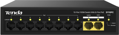 TENDA S110PC 10-Port 10/100M Lite with 8-Port PoE 9 Ports 100 Mbps Network Switch(Black) TENDA S110PC 10-Port 10/100M Lite with 8-Port PoE 9 Ports 100 Mbps Network Switch(Black)