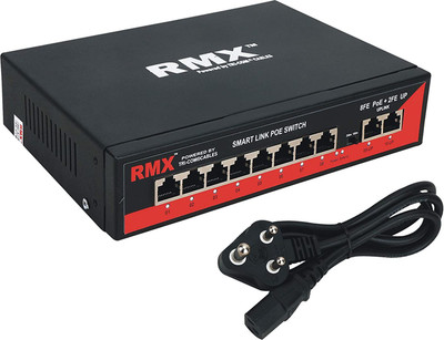 kathiriyas RMX 8-AI Ethernet PoE Switch Support with AF/at/BT 2-Port Network Uplink Port 8 Ports 10 Mbps Network Switch(Black)