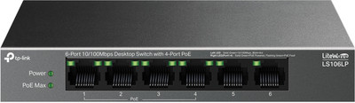 TP-Link LS106LP 6 Port 10/100 Mbps Desktop Switch with 4-Port PoE 6 Ports 100 Mbps Unmanaged Network Switch(Black)