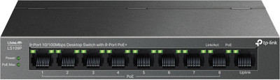 TP-Link LS109P 9-Port 10/100Mbps Desktop Switch with 8-Port PoE+ 9 Ports 100 Mbps Unmanaged Network Switch(Black)