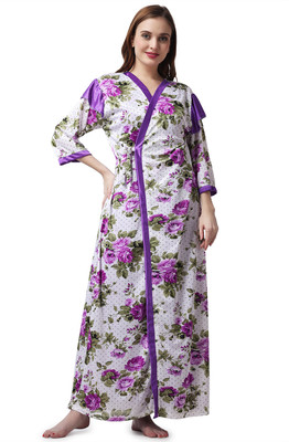 Cotovia Women Nighty with Robe(Purple)