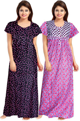 Hans Craft Women Nighty(Blue, White)