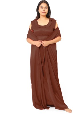 NAAZ OVERSES Women Nighty Set(Brown)