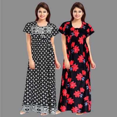 zalya Women Nighty(Black, Red)