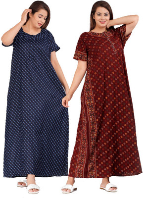 Savicreation Women Nighty Set(Blue, Maroon)