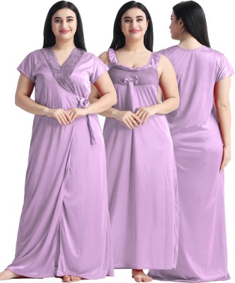 THUMKA Women Nighty with Robe(Purple)