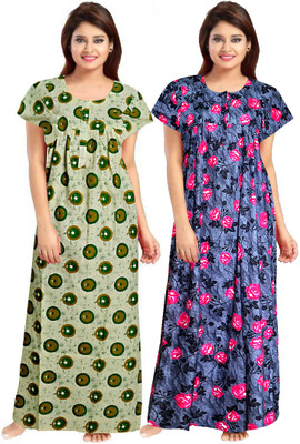 Hans Craft Women Nighty Set(Black, Maroon)
