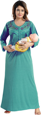 Gutthi Women Maternity/Nursing Nighty(Green)