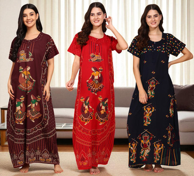 MAHULMILLS Women Nighty(Multicolor)