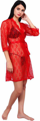 RPS FASHION Women Robe and Lingerie Set(Red)
