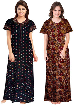 ROOPYATI Women Nighty(White, Pink)