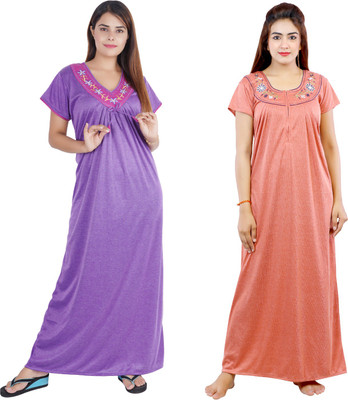 NACNO Women Nighty(Purple, Brown)