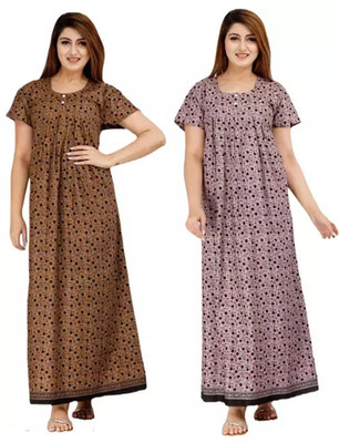 STARSREWIN Women Nighty Set(Brown, Pink)