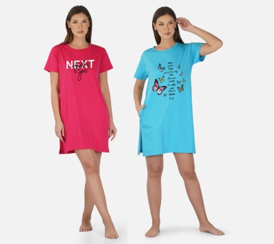 DreamBe Women Nightshirts(Pink, Light Blue)