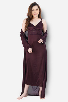 DreamBe Women Nighty with Robe(Brown)