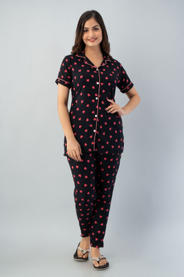 DreamBe Women Printed Black, Pink Night Suit Set