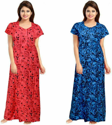 PINK CITY MART Women Nighty Set(Blue, Red)