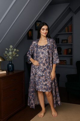 XPIOX Women Nighty Set(Blue)