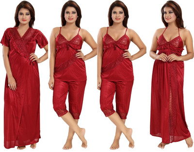 Romaisa Women Nighty Set(Maroon)