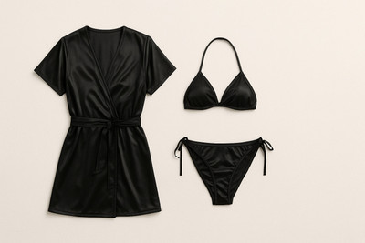 Nivcy Women Robe and Lingerie Set(Black)