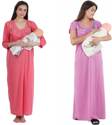 j s fashion Women Maternity/Nursing Nighty(Pink, Purple)