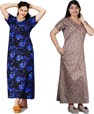 Wristy Women Nighty Set(Dark Blue, Brown)