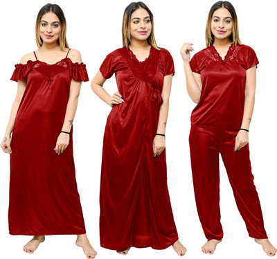Mishka Fashion Women Nighty(Maroon)