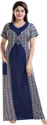 SHOPPING STATION Women Nighty(Blue, White)
