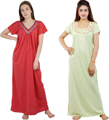 NACNO Women Nighty(Red, Green)