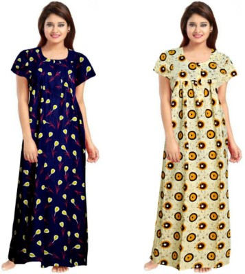 PVR Women Nighty(Yellow, Dark Blue)