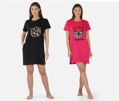 DreamBe Women Nightshirts(Black, Pink)