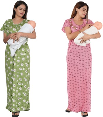 REN STAR Women Maternity/Nursing Nighty(Multicolor)