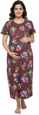SASNK Women Maternity/Nursing Nighty(Maroon)