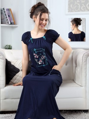 HELLO PARTNER Women Nighty(Blue)