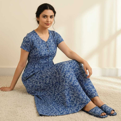 kiae Women Nightdress(Blue)